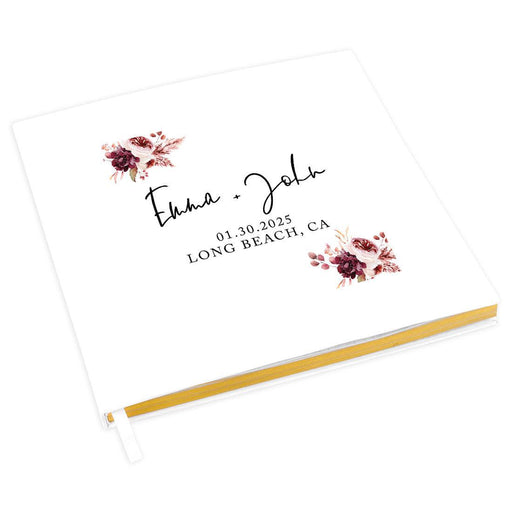 Custom Fall Wedding Guestbook with Gold Accents-Set of 1-Andaz Press-Boho Burgundy Blush Florals-
