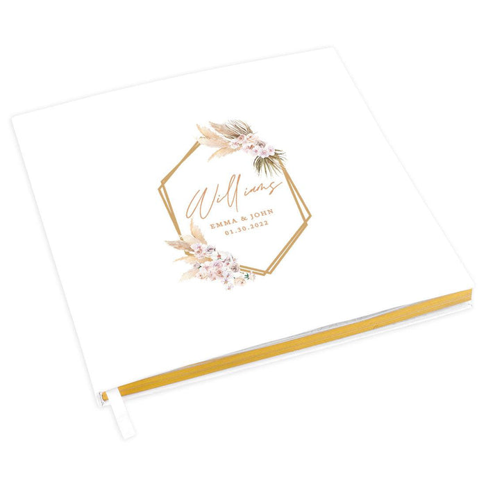 Custom Fall Wedding Guestbook with Gold Accents-Set of 1-Andaz Press-Boho Dried Florals-