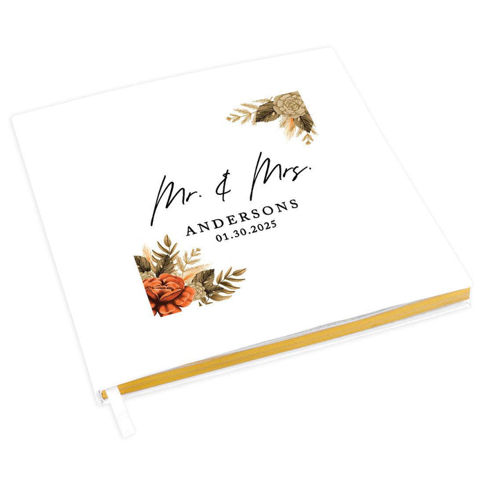 Custom Fall Wedding Guestbook with Gold Accents-Set of 1-Andaz Press-Fall Burnt Orange Florals-