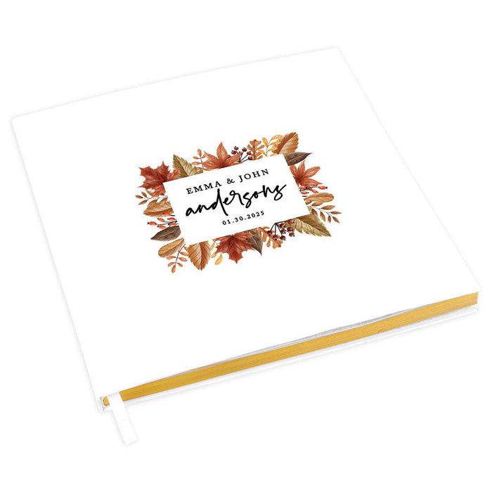 Custom Fall Wedding Guestbook with Gold Accents-Set of 1-Andaz Press-Fall Leaves-