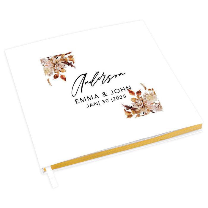 Custom Fall Wedding Guestbook with Gold Accents-Set of 1-Andaz Press-Fall Leaves & Florals-