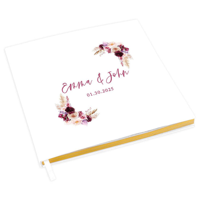 Custom Fall Wedding Guestbook with Gold Accents-Set of 1-Andaz Press-Watercolor Boho Florals-