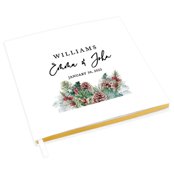 Custom Fall Wedding Guestbook with Gold Accents-Set of 1-Andaz Press-Winter Pinecones-