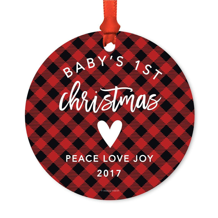 Custom Family Metal Christmas Ornament, Country Lumberjack Buffalo Red Plaid, Design 2-Set of 1-Andaz Press-Will You Be Bridesmaid-