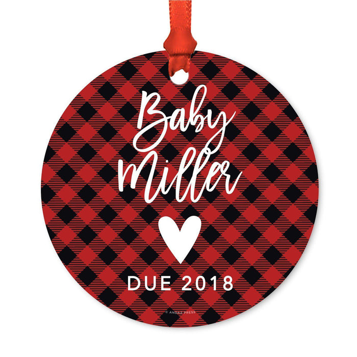 Custom Family Metal Christmas Ornament, Country Lumberjack Buffalo Red Plaid, Design 2-Set of 1-Andaz Press-Will You Be Bridesmaid-