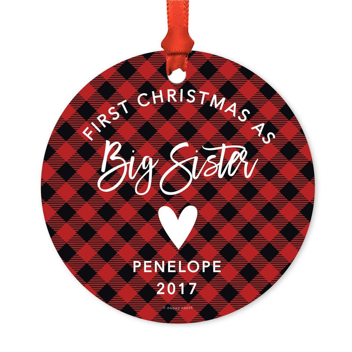 Custom Family Metal Christmas Ornament, Country Lumberjack Buffalo Red Plaid, Design 2-Set of 1-Andaz Press-Will You Be Bridesmaid-