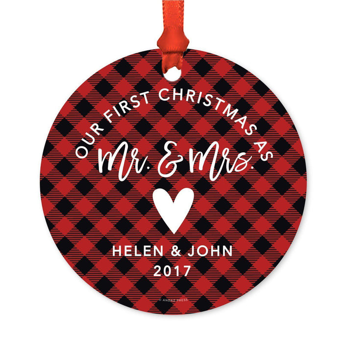 Custom Family Metal Christmas Ornament, Country Lumberjack Buffalo Red Plaid, Design 2-Set of 1-Andaz Press-Will You Be Bridesmaid-