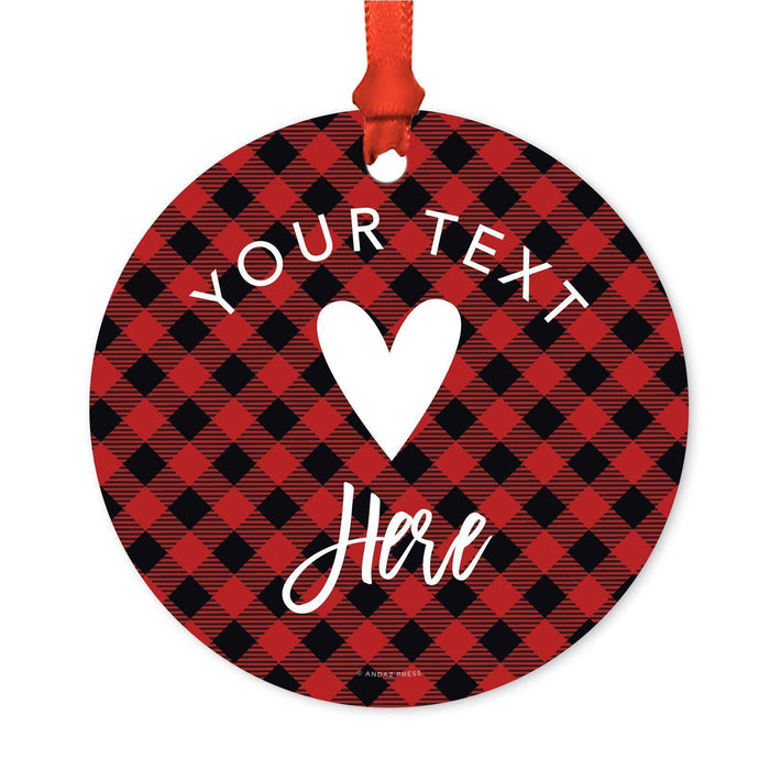 Custom Family Metal Christmas Ornament, Country Lumberjack Buffalo Red Plaid, Design 2-Set of 1-Andaz Press-Will You Be Bridesmaid-