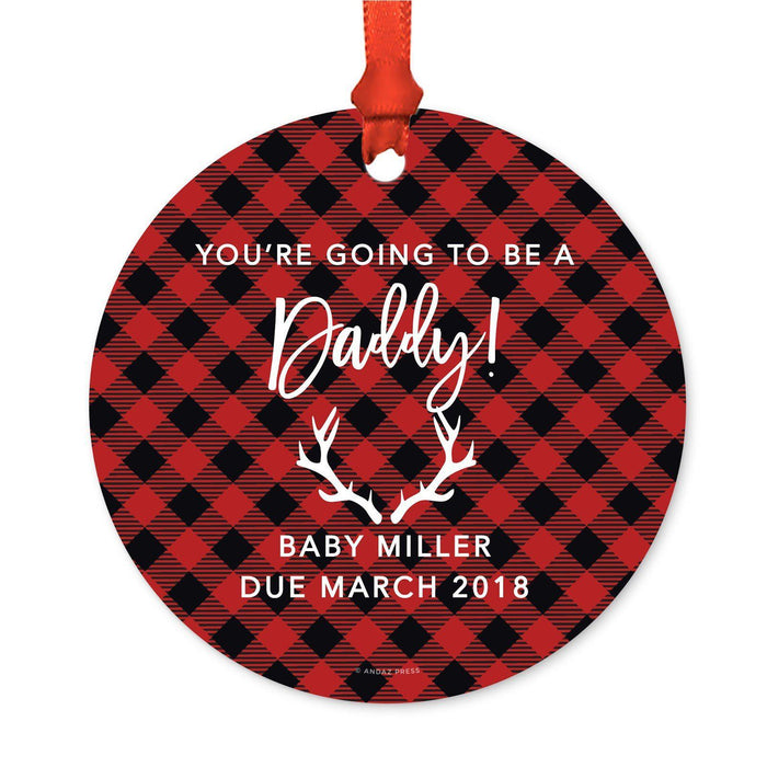 Custom Family Metal Christmas Ornament, Country Lumberjack Buffalo Red Plaid, Design 2-Set of 1-Andaz Press-Will You Be Bridesmaid-