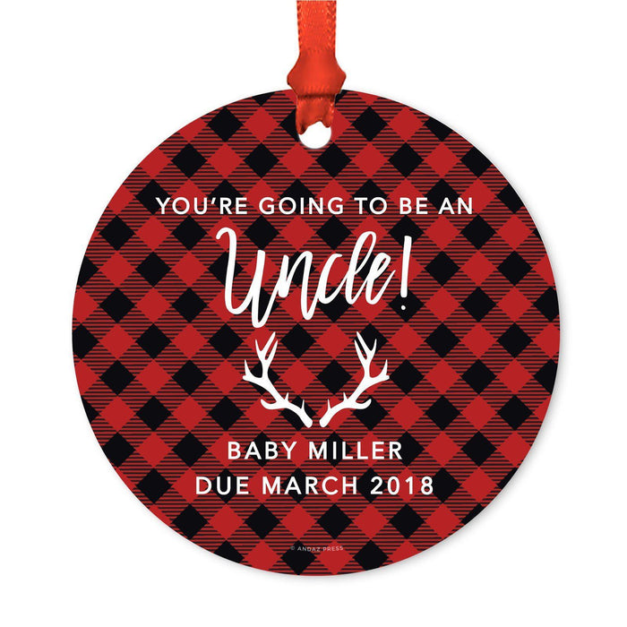 Custom Family Metal Christmas Ornament, Country Lumberjack Buffalo Red Plaid, Design 2-Set of 1-Andaz Press-Will You Be Bridesmaid-