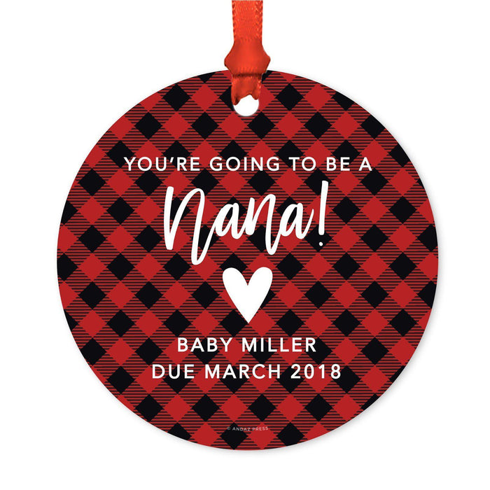 Custom Family Metal Christmas Ornament, Country Lumberjack Buffalo Red Plaid, Design 2-Set of 1-Andaz Press-Will You Be Bridesmaid-