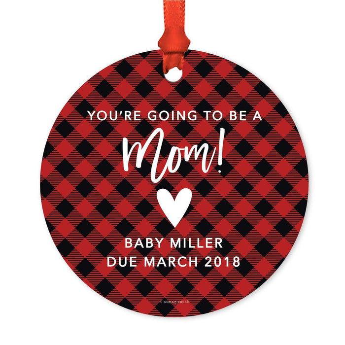 Custom Family Metal Christmas Ornament, Country Lumberjack Buffalo Red Plaid, Design 2-Set of 1-Andaz Press-Will You Be Bridesmaid-