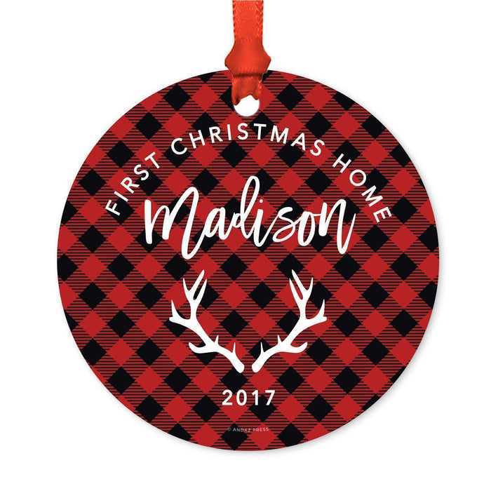 Custom Family Metal Christmas Ornament, Country Lumberjack Buffalo Red Plaid, Design 2-Set of 1-Andaz Press-Adoption-