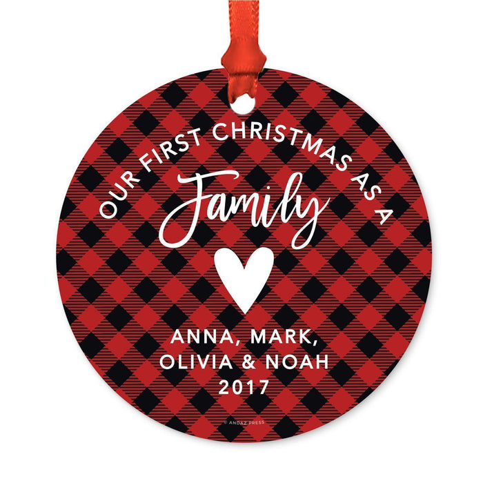 Custom Family Metal Christmas Ornament, Country Lumberjack Buffalo Red Plaid, Design 2-Set of 1-Andaz Press-Adoption Family-