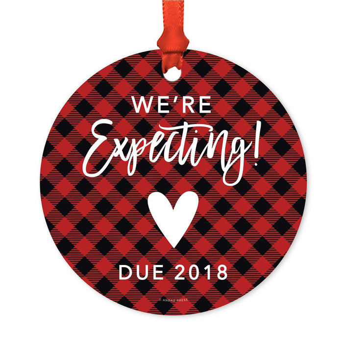Custom Family Metal Christmas Ornament, Country Lumberjack Buffalo Red Plaid, Design 2-Set of 1-Andaz Press-Baby Announcement-