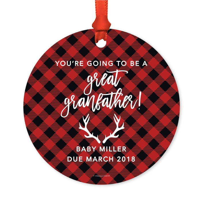 Custom Family Metal Christmas Ornament, Country Lumberjack Buffalo Red Plaid, Design 2-Set of 1-Andaz Press-Grandfather Going To Be-