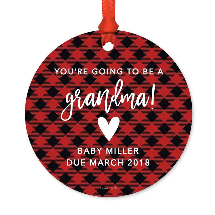 Custom Family Metal Christmas Ornament, Country Lumberjack Buffalo Red Plaid, Design 2-Set of 1-Andaz Press-Grandma Going To Be-