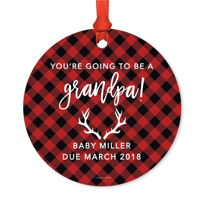 Custom Family Metal Christmas Ornament, Country Lumberjack Buffalo Red Plaid, Design 2-Set of 1-Andaz Press-Grandpa Going To Be-