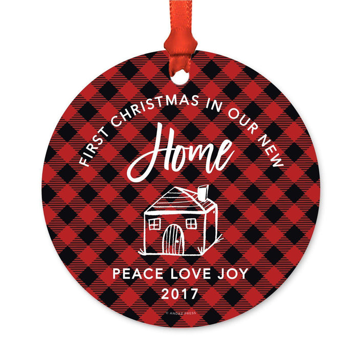 Custom Family Metal Christmas Ornament, Country Lumberjack Buffalo Red Plaid, Design 2-Set of 1-Andaz Press-Home New-