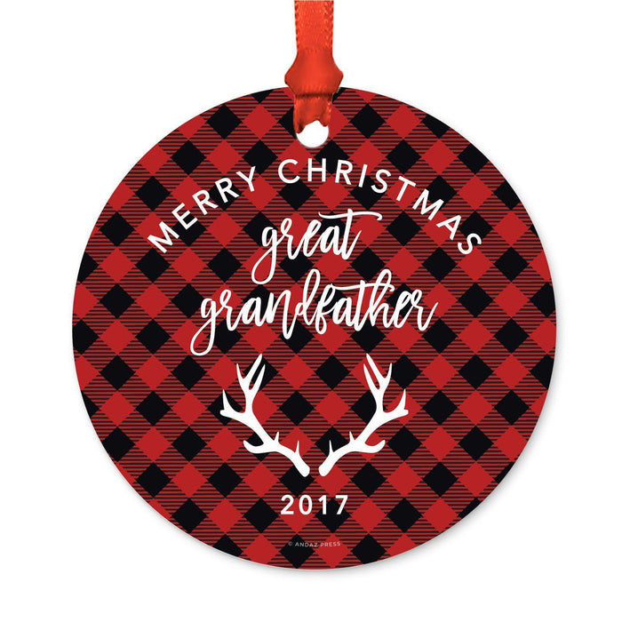 Custom Family Metal Christmas Ornament, Country Lumberjack Buffalo Red Plaid, Includes Ribbon and Gift Bag, Design 1-Set of 1-Andaz Press-Mom Dad-