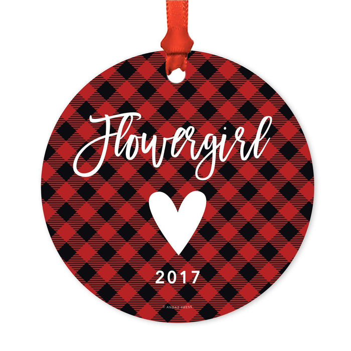 Custom Family Metal Christmas Ornament, Country Lumberjack Buffalo Red Plaid, Includes Ribbon and Gift Bag, Design 1-Set of 1-Andaz Press-Mom Dad-