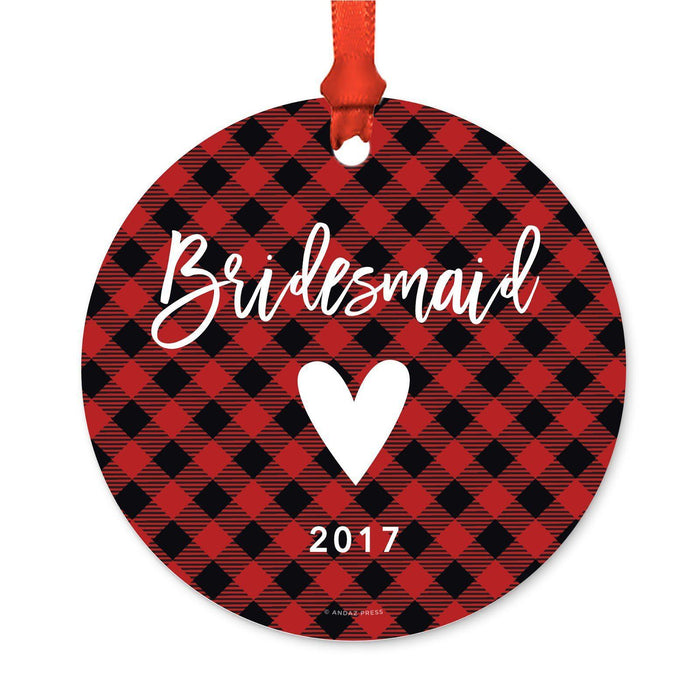 Custom Family Metal Christmas Ornament, Country Lumberjack Buffalo Red Plaid, Includes Ribbon and Gift Bag, Design 1-Set of 1-Andaz Press-Bridesmaid-