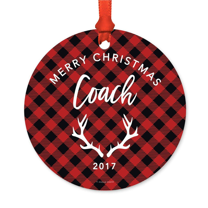 Custom Family Metal Christmas Ornament, Country Lumberjack Buffalo Red Plaid, Includes Ribbon and Gift Bag, Design 1-Set of 1-Andaz Press-Coach-