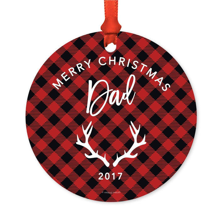 Custom Family Metal Christmas Ornament, Country Lumberjack Buffalo Red Plaid, Includes Ribbon and Gift Bag, Design 1-Set of 1-Andaz Press-Dad-