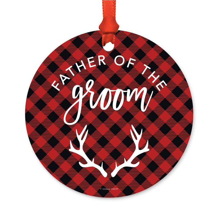 Custom Family Metal Christmas Ornament, Country Lumberjack Buffalo Red Plaid, Includes Ribbon and Gift Bag, Design 1-Set of 1-Andaz Press-Father Groom-