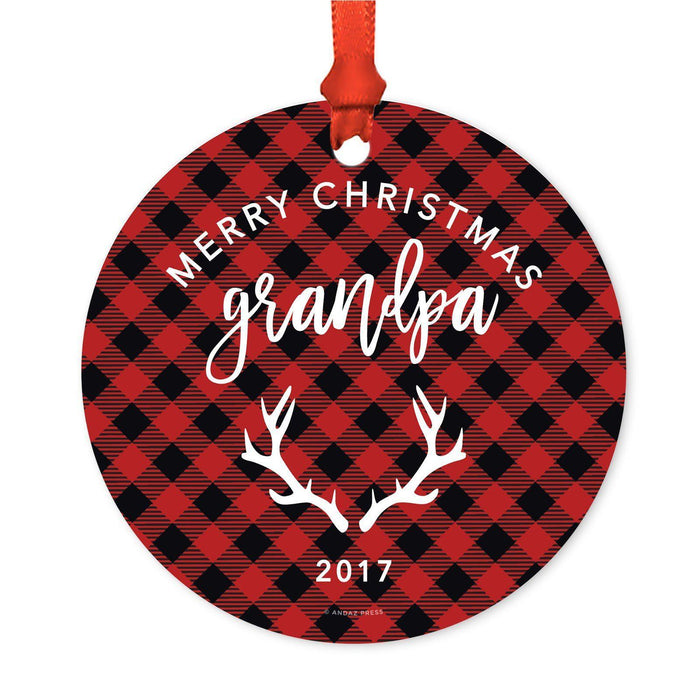 Custom Family Metal Christmas Ornament, Country Lumberjack Buffalo Red Plaid, Includes Ribbon and Gift Bag, Design 1-Set of 1-Andaz Press-Grandpa-