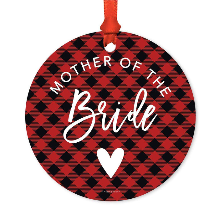 Custom Family Metal Christmas Ornament, Country Lumberjack Buffalo Red Plaid, Includes Ribbon and Gift Bag, Design 1-Set of 1-Andaz Press-Mother Bride-
