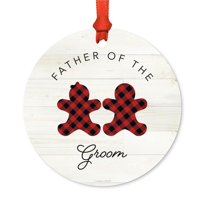 Custom Family Metal Christmas Ornament, Our First Christmas, Lumberjack Buffalo Red Plaid, Year-Set of 1-Andaz Press-Grandma Grandpa-