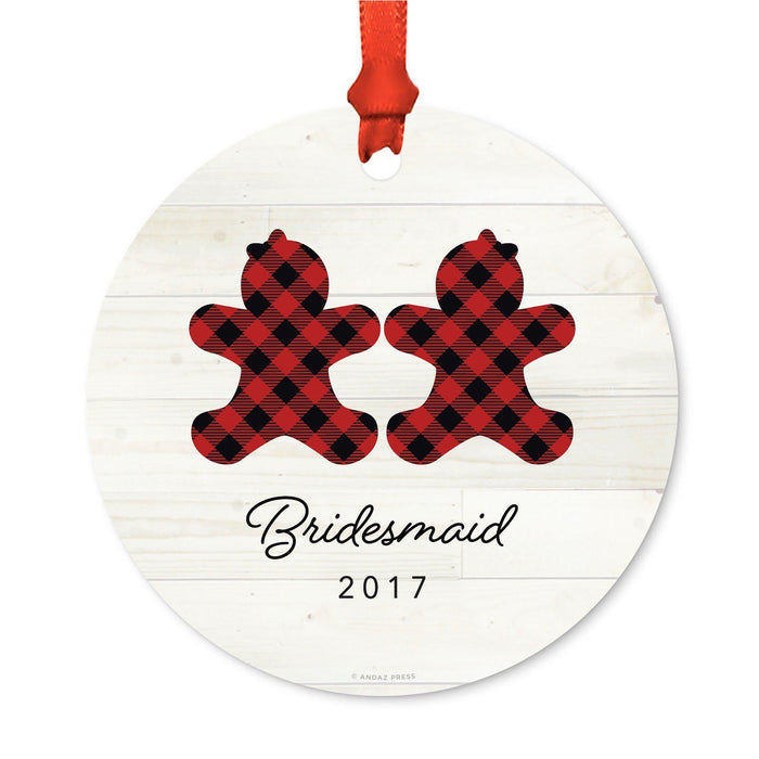 Custom Family Metal Christmas Ornament, Our First Christmas, Lumberjack Buffalo Red Plaid, Year-Set of 1-Andaz Press-Grandma Grandpa-