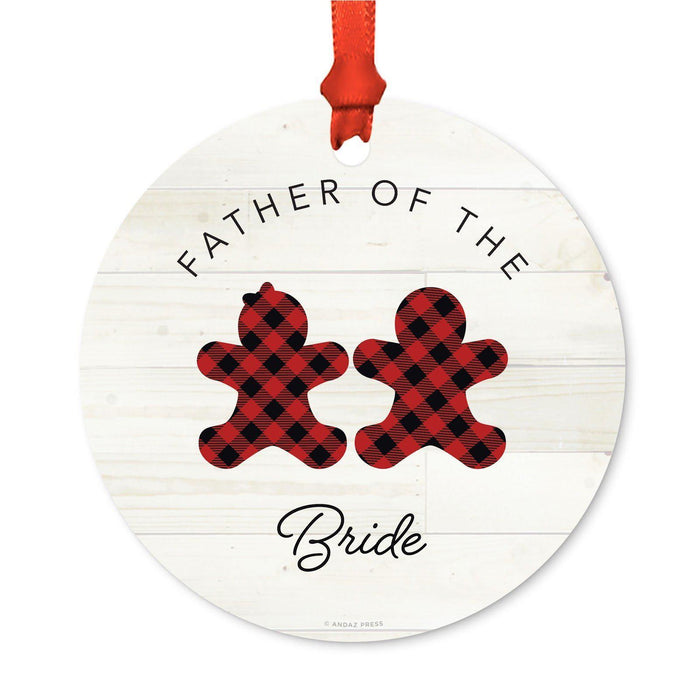 Custom Family Metal Christmas Ornament, Our First Christmas, Lumberjack Buffalo Red Plaid, Year-Set of 1-Andaz Press-Father Bride-