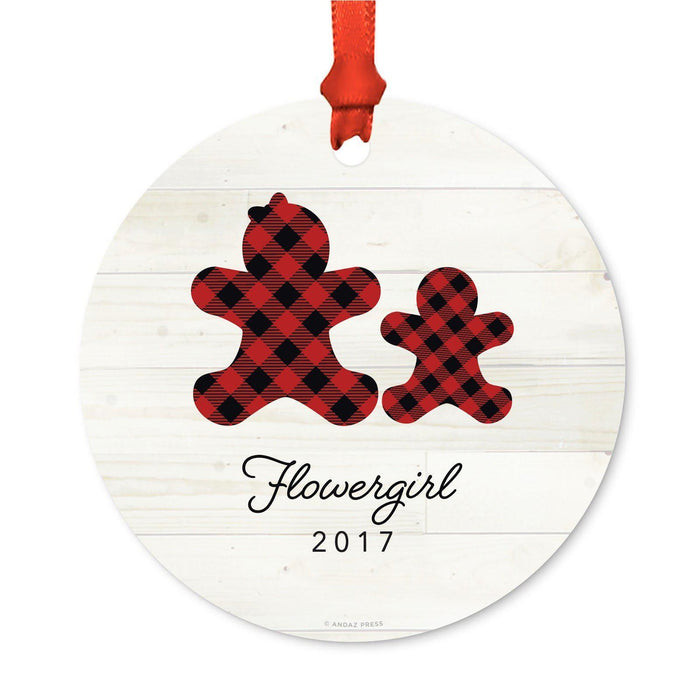 Custom Family Metal Christmas Ornament, Our First Christmas, Lumberjack Buffalo Red Plaid, Year-Set of 1-Andaz Press-Flowergirl Ornament-