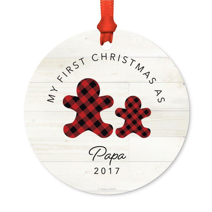 Custom Family Metal Christmas Ornament, Our First Christmas, Lumberjack Buffalo Red Plaid, Year-Set of 1-Andaz Press-Papa-