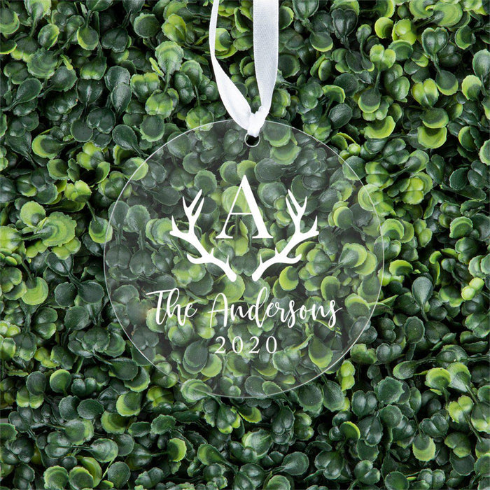 Custom Family Round Clear Acrylic Christmas Tree Ornament Keepsake-Set of 1-Andaz Press-Monogram Initial-