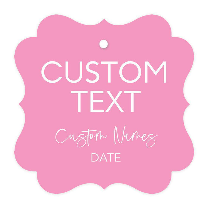 Custom Fancy Frame Favor Tags, Thank you Hang Tags for Wedding, Bridal Shower, Baby Shower Party Favors-Set of 96-Andaz Press-Bubblegum Pink-