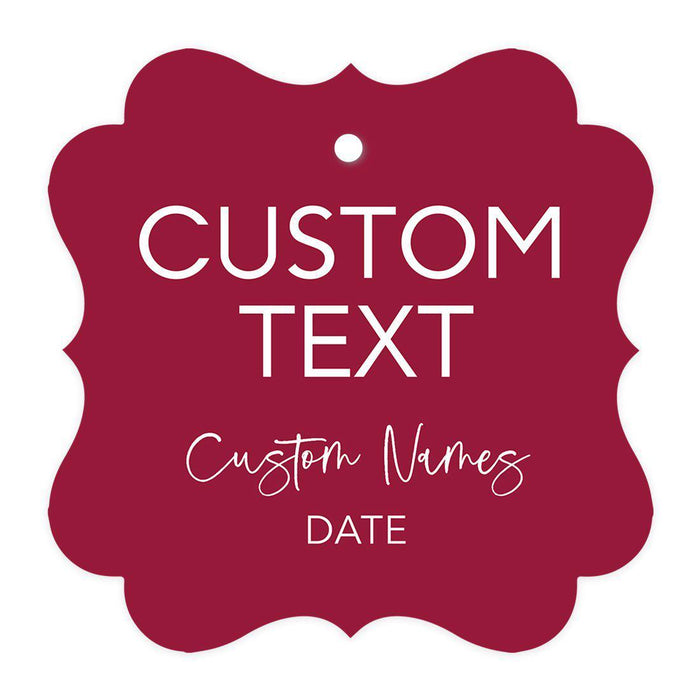 Custom Fancy Frame Favor Tags, Thank you Hang Tags for Wedding, Bridal Shower, Baby Shower Party Favors-Set of 96-Andaz Press-Burgundy Maroon-