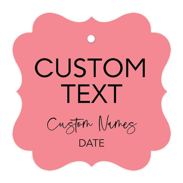 Custom Fancy Frame Favor Tags, Thank you Hang Tags for Wedding, Bridal Shower, Baby Shower Party Favors-Set of 96-Andaz Press-Coral-