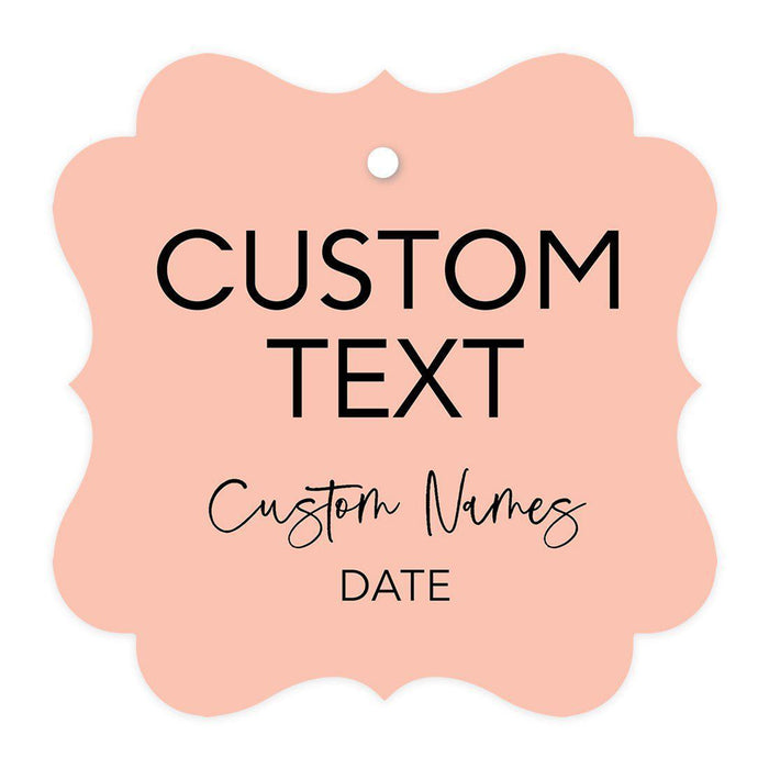 Custom Fancy Frame Favor Tags, Thank you Hang Tags for Wedding, Bridal Shower, Baby Shower Party Favors-Set of 96-Andaz Press-Peach Champagne-