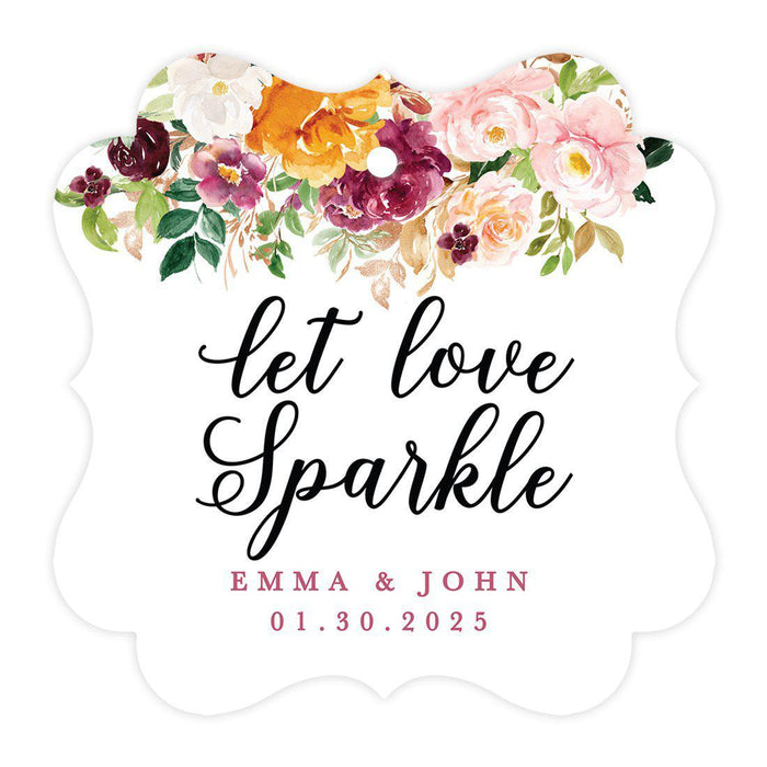 Custom Fancy Frame Let Love Sparkle Paper Tags, Hang Tags For Wedding Sparklers, Design 1-Set of 96-Andaz Press-Autumn Florals-