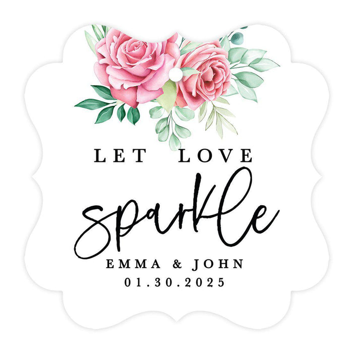 Custom Fancy Frame Let Love Sparkle Paper Tags, Hang Tags For Wedding Sparklers, Design 1-Set of 96-Andaz Press-Mauve Roses-