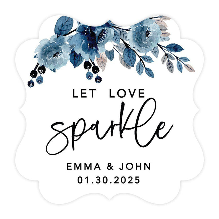 Custom Fancy Frame Let Love Sparkle Paper Tags, Hang Tags For Wedding Sparklers, Design 1-Set of 96-Andaz Press-Navy and Baby Blue Roses-