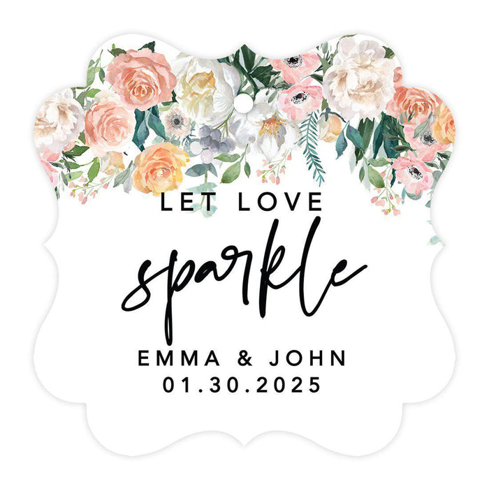 Custom Fancy Frame Let Love Sparkle Paper Tags, Hang Tags For Wedding Sparklers, Design 1-Set of 96-Andaz Press-Peach Coral Floral Garden Party-