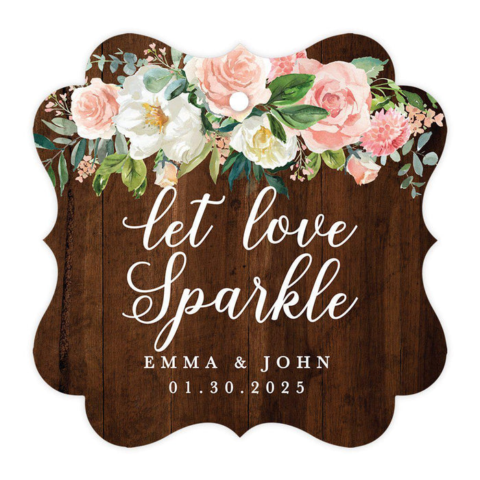 Custom Fancy Frame Let Love Sparkle Paper Tags, Hang Tags For Wedding Sparklers, Design 1-Set of 96-Andaz Press-Rustic with Peach Florals-
