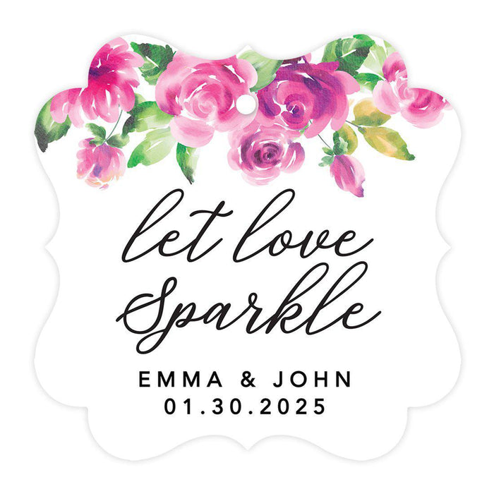 Custom Fancy Frame Let Love Sparkle Paper Tags, Hang Tags For Wedding Sparklers, Design 1-Set of 96-Andaz Press-Watercolor Floral Blooms-