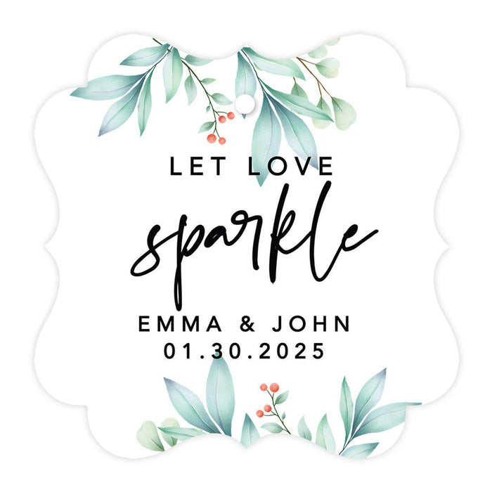 Custom Fancy Frame Let Love Sparkle Paper Tags, Hang Tags For Wedding Sparklers, Design 1-Set of 96-Andaz Press-Watercolor Green Leaves-