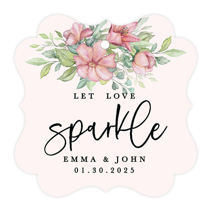 Custom Fancy Frame Let Love Sparkle Paper Tags, Hang Tags For Wedding Sparklers, Design 1-Set of 96-Andaz Press-Watercolor Lilies-