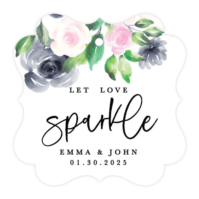 Custom Fancy Frame Let Love Sparkle Paper Tags, Hang Tags For Wedding Sparklers, Design 1-Set of 96-Andaz Press-Watercolor Pink and Gray Roses-